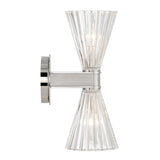 Eliza 2 Light Vanity, Polished Nickel and Clear Ribbed Glass