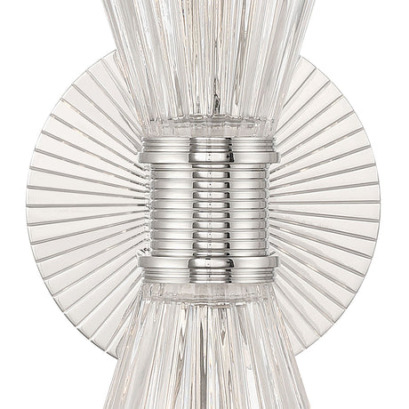 Eliza 2 Light Vanity, Polished Nickel and Clear Ribbed Glass