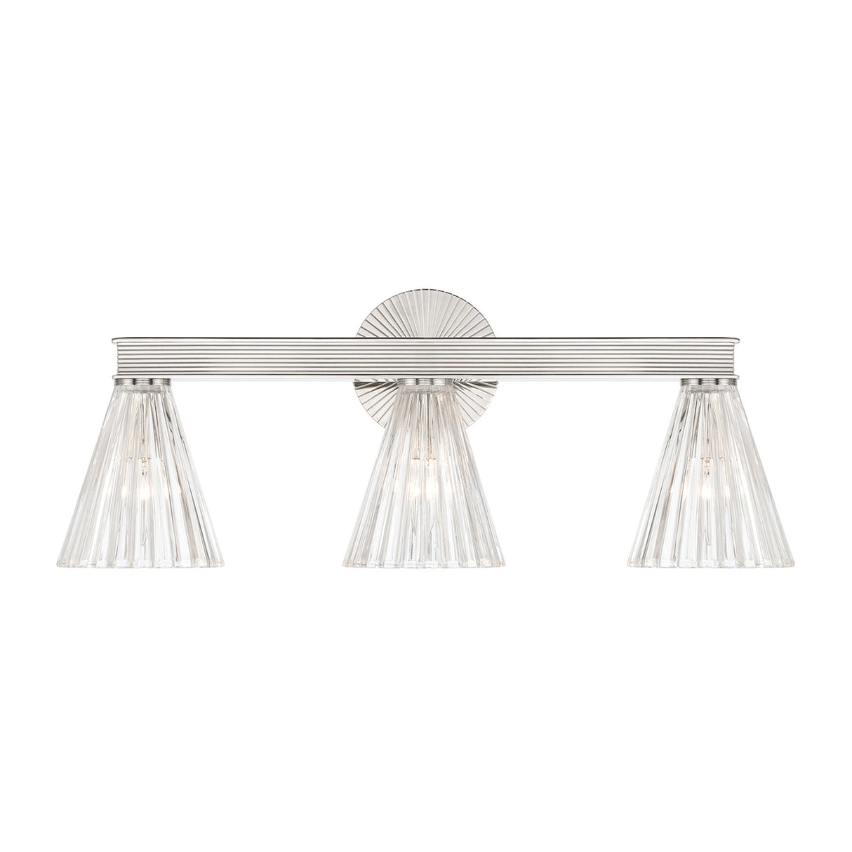 Eliza 3 Light Vanity, Polished Nickel and Clear Ribbed Glass