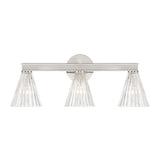 Eliza 3 Light Vanity, Polished Nickel and Clear Ribbed Glass
