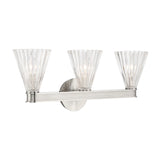 Eliza 3 Light Vanity, Polished Nickel and Clear Ribbed Glass