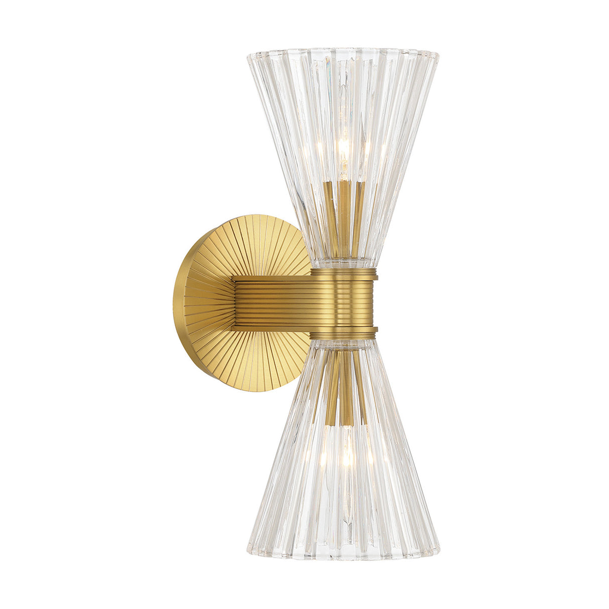 Eliza 2 Light Vanity, Brass and Clear Ribbed Glass