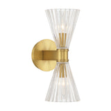 Eliza 2 Light Vanity, Brass and Clear Ribbed Glass