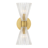 Eliza 2 Light Vanity, Brass and Clear Ribbed Glass