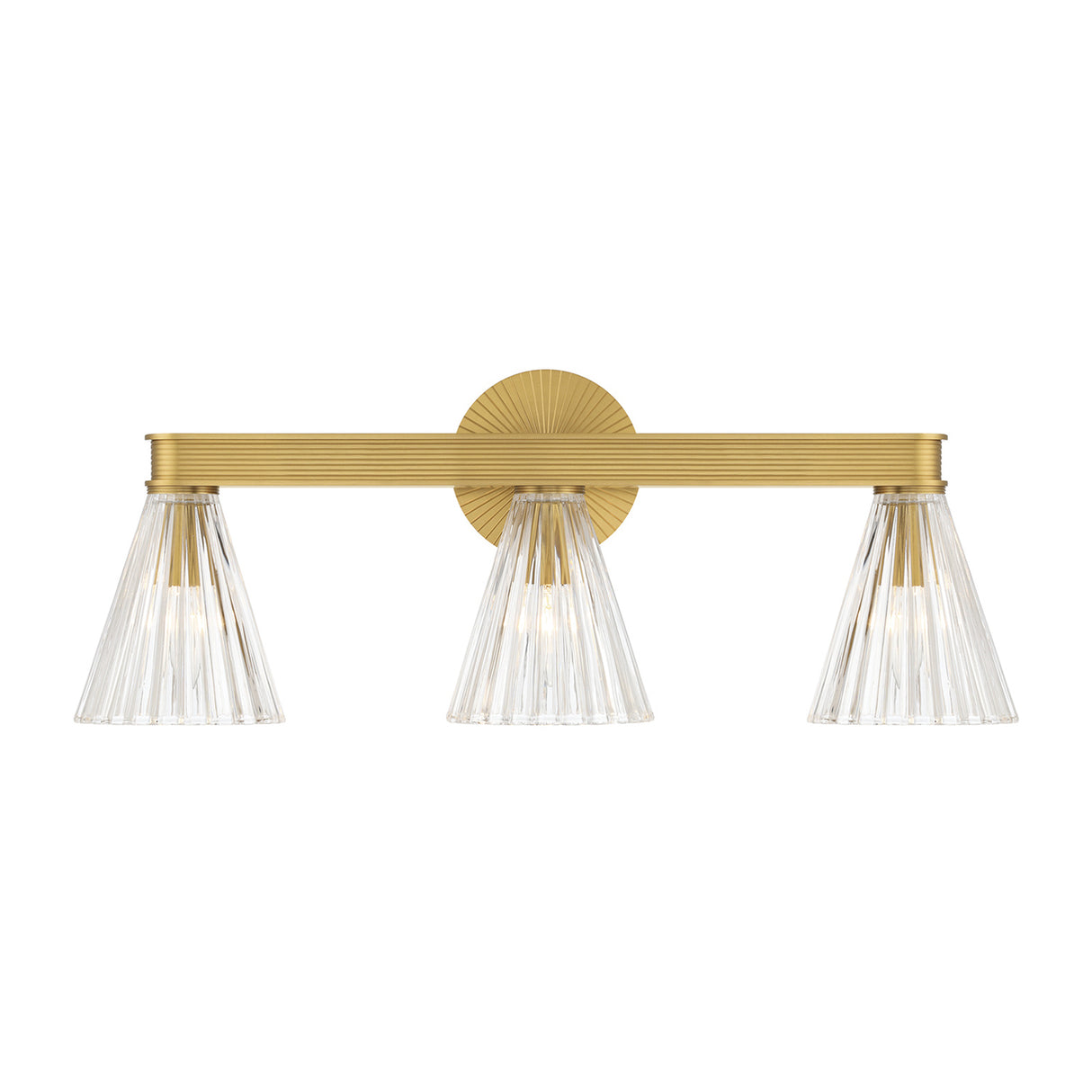 Eliza 3 Light Vanity, Brass and Clear Ribbed Glass