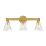 Eliza 3 Light Vanity, Brass and Clear Ribbed Glass
