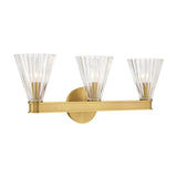 Eliza 3 Light Vanity, Brass and Clear Ribbed Glass