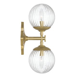 Victoria 2 Light Wall Sconce 16", Aged Brass and Clear Ribbed Glass