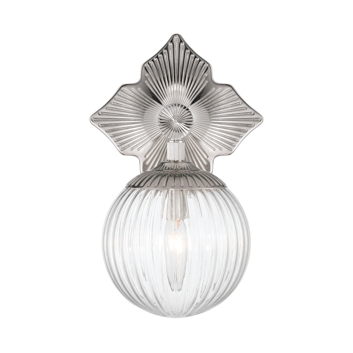 Victoria Wall Sconce 12", Polished Nickel and Clear Ribbed Glass