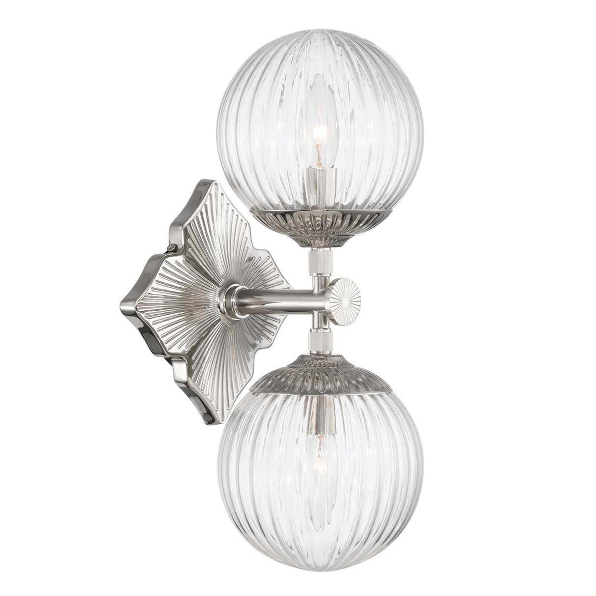 Victoria 2 Light Wall Sconce 16", Polished Nickel and Clear Ribbed Glass