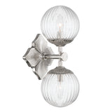 Victoria 2 Light Wall Sconce 16", Polished Nickel and Clear Ribbed Glass