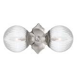 Victoria 2 Light Wall Sconce 16", Polished Nickel and Clear Ribbed Glass