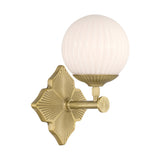 Victoria Wall Sconce 12", Aged Brass and Opal Ribbed Glass