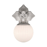Victoria Wall Sconce 12", Polished Nickel and Opal Ribbed Glass