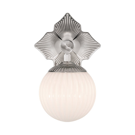 Victoria Wall Sconce 12", Polished Nickel and Opal Ribbed Glass