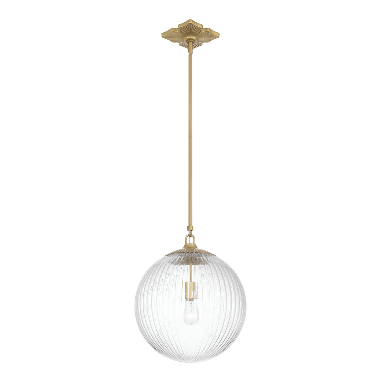 Victoria Pendant 14", Aged Brass and Clear Ribbed Glass