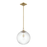 Victoria Pendant 14", Aged Brass and Clear Ribbed Glass
