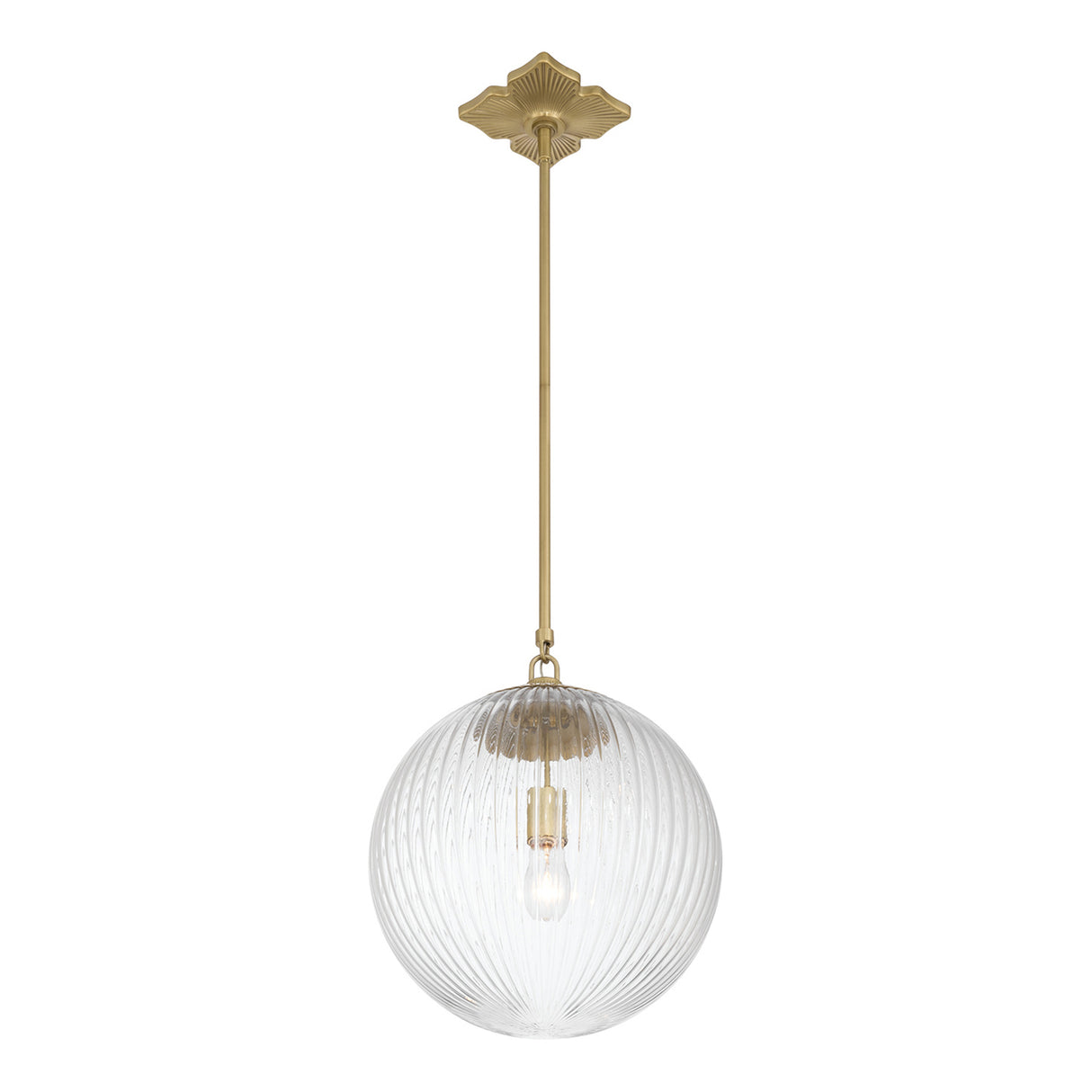 Victoria Pendant 14", Aged Brass and Clear Ribbed Glass