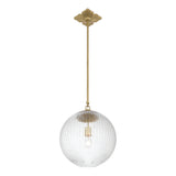 Victoria Pendant 14", Aged Brass and Clear Ribbed Glass