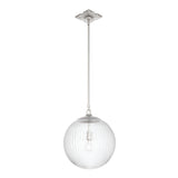 Victoria Pendant 14", Polished Nickel and Clear Ribbed Glass