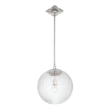 Victoria Pendant 14", Polished Nickel and Clear Ribbed Glass