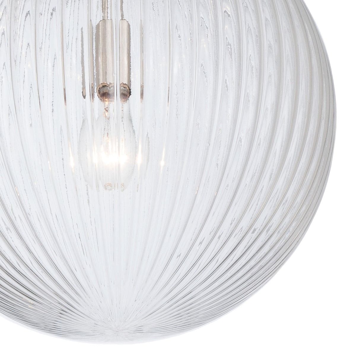 Victoria Pendant 14", Polished Nickel and Clear Ribbed Glass