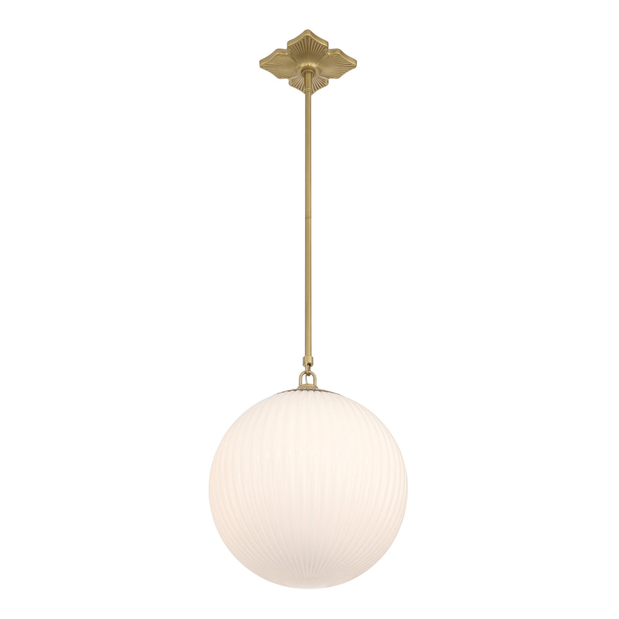 Victoria Pendant 14", Aged Brass and Opal Ribbed Glass