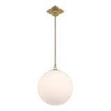 Victoria Pendant 14", Aged Brass and Opal Ribbed Glass