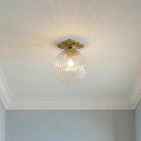 Victoria Semi-Flush 10", Aged Brass and Clear Ribbed Glass