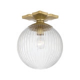 Victoria Semi-Flush 10", Aged Brass and Clear Ribbed Glass