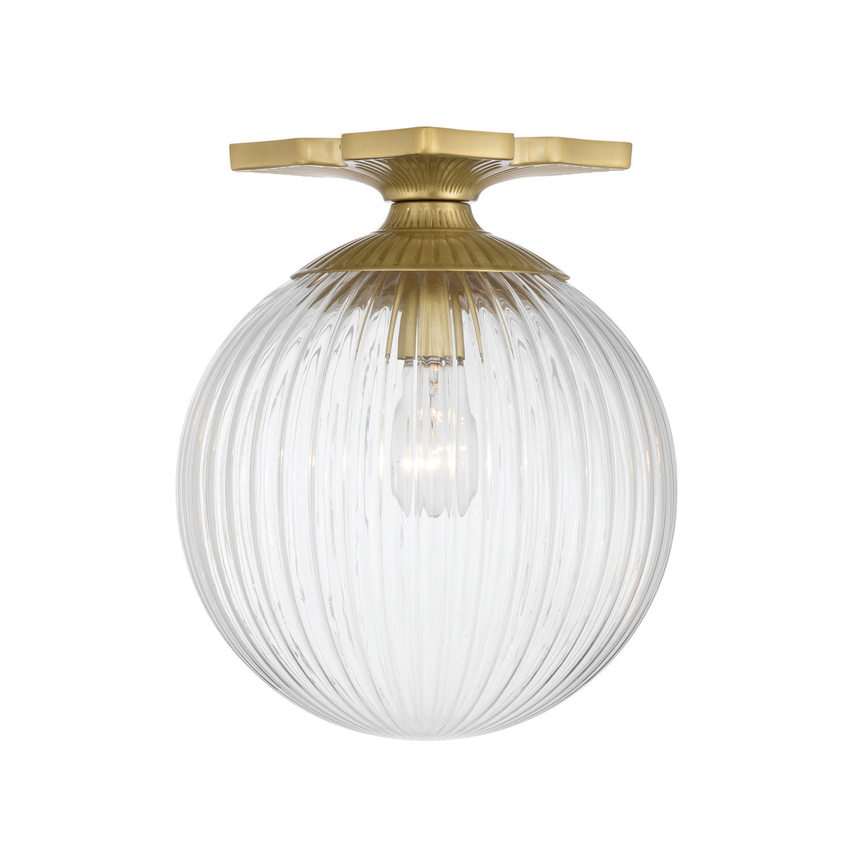 Victoria Semi-Flush 10", Aged Brass and Clear Ribbed Glass