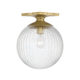 Victoria Semi-Flush 10", Aged Brass and Clear Ribbed Glass