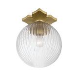 Victoria Semi-Flush 10", Aged Brass and Clear Ribbed Glass