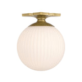 Victoria Semi-Flush 10", Aged Brass and Opal Ribbed Glass