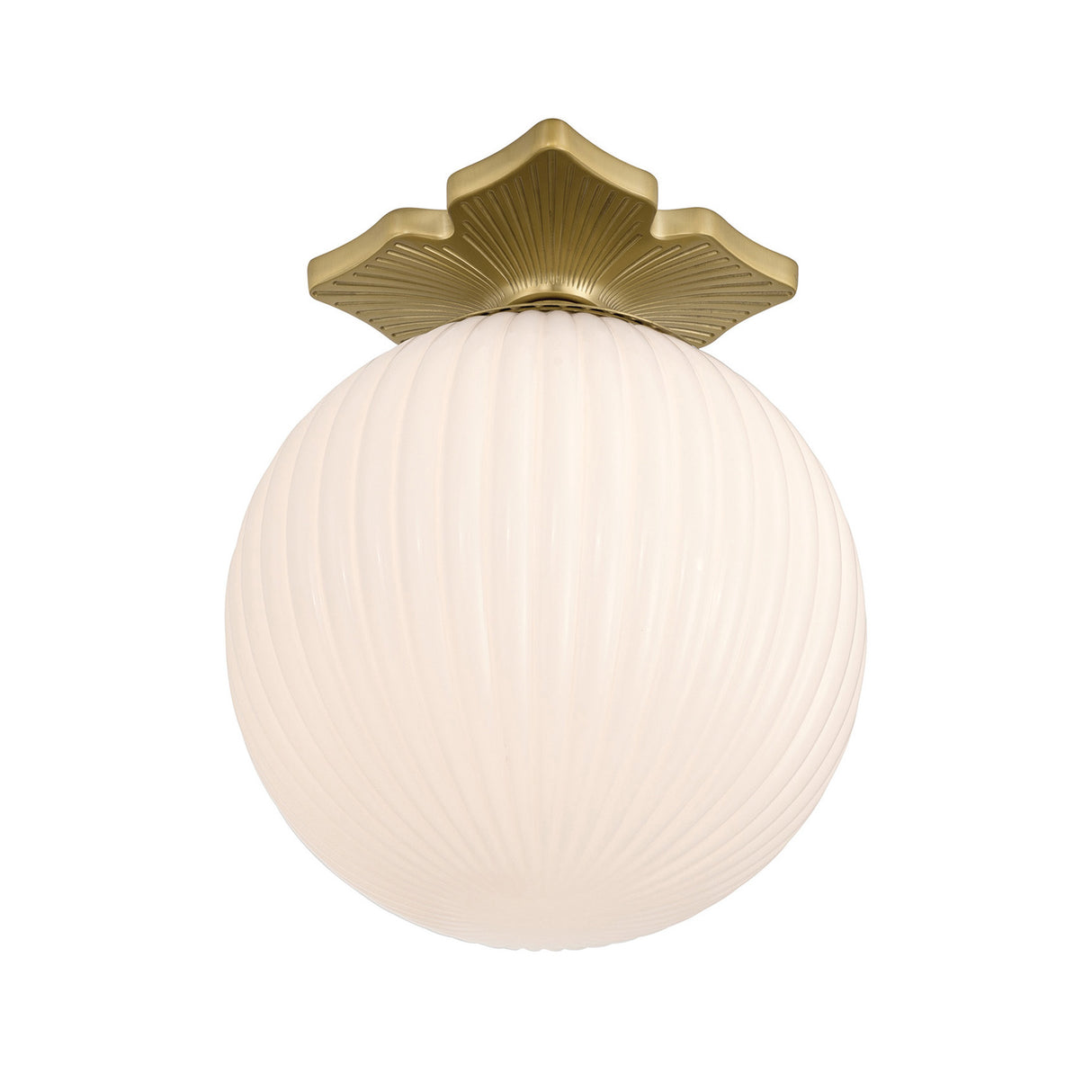 Victoria Semi-Flush 10", Aged Brass and Opal Ribbed Glass