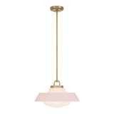 Blaine Medium Pendant 16", Brass and Rose Quartz