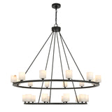 Arlo 22 Light Two-Tier Ring Chandelier 47", Matte Black and Alabaster