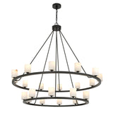 Arlo 22 Light Two-Tier Ring Chandelier 47", Matte Black and Alabaster