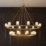 Arlo 22 Light Two-Tier Ring Chandelier 47", Soft Brass and Alabaster