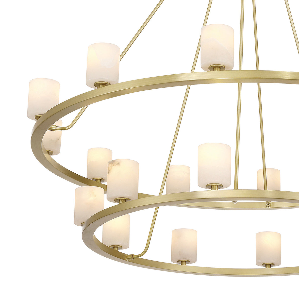 Arlo 22 Light Two-Tier Ring Chandelier 47", Soft Brass and Alabaster