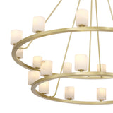 Arlo 22 Light Two-Tier Ring Chandelier 47", Soft Brass and Alabaster