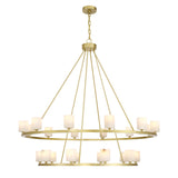 Arlo 22 Light Two-Tier Ring Chandelier 47", Soft Brass and Alabaster