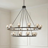 Silas 22 Light Two-Tier Ring Chandelier 48", Matte Black and Faceted Crystal