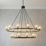 Silas 22 Light Two-Tier Ring Chandelier 48", Matte Black and Faceted Crystal