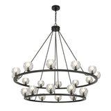 Silas 22 Light Two-Tier Ring Chandelier 48", Matte Black and Faceted Crystal