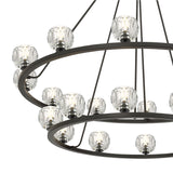 Silas 22 Light Two-Tier Ring Chandelier 48", Matte Black and Faceted Crystal