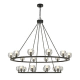Silas 22 Light Two-Tier Ring Chandelier 48", Matte Black and Faceted Crystal