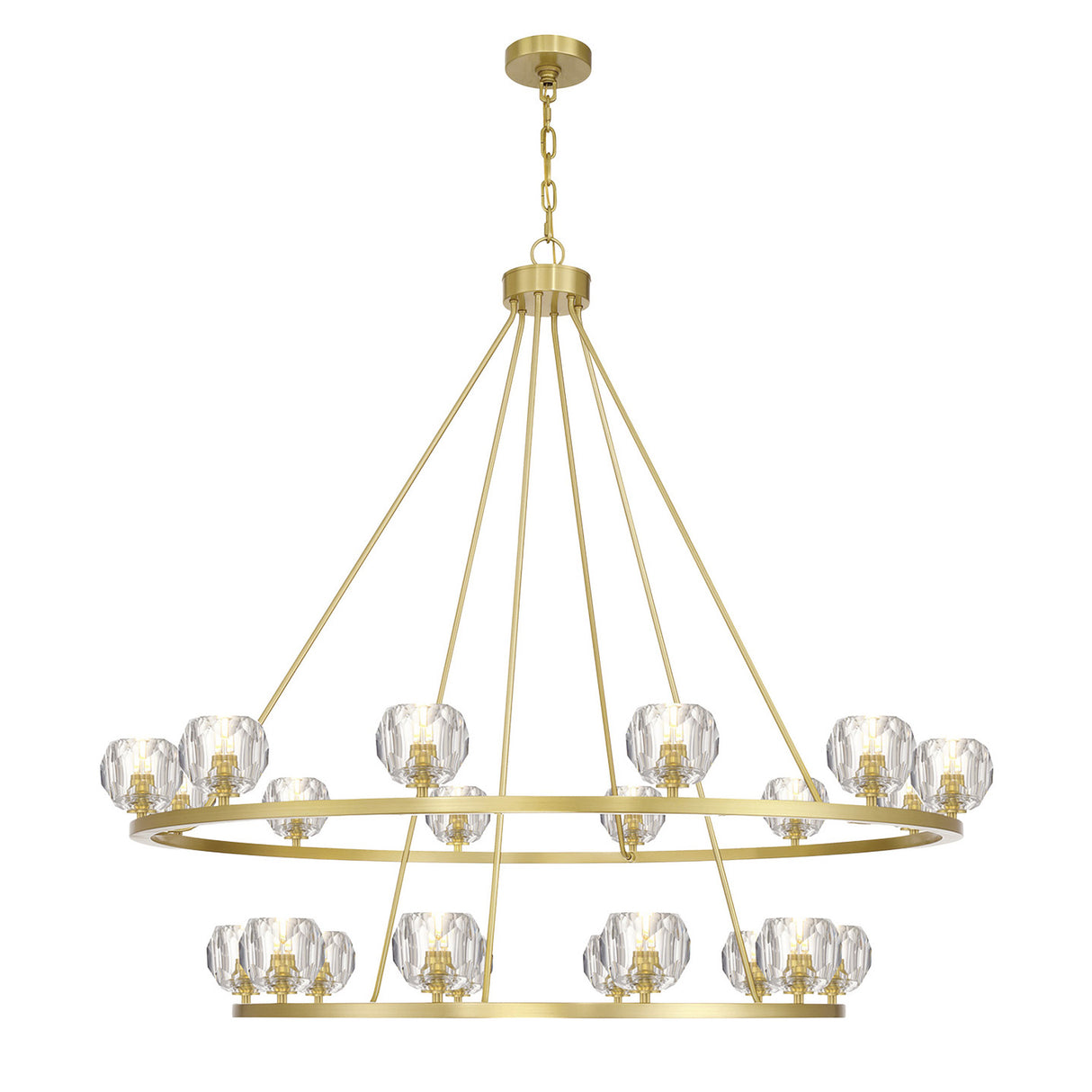 Silas 22 Light Two-Tier Ring Chandelier 48", Soft Brass and Faceted Crystal