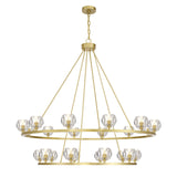 Silas 22 Light Two-Tier Ring Chandelier 48", Soft Brass and Faceted Crystal