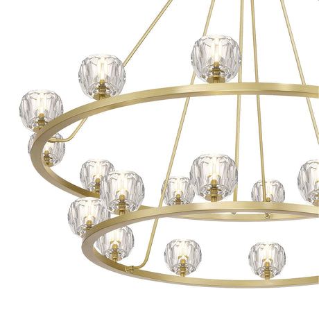 Silas 22 Light Two-Tier Ring Chandelier 48", Soft Brass and Faceted Crystal